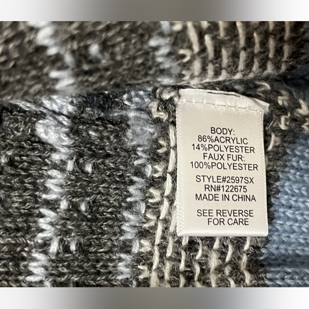 Lety & Me Women's Zola Sherpa Trimmed Striped Hooded Cardigan Sweater - Picture 2 of 5